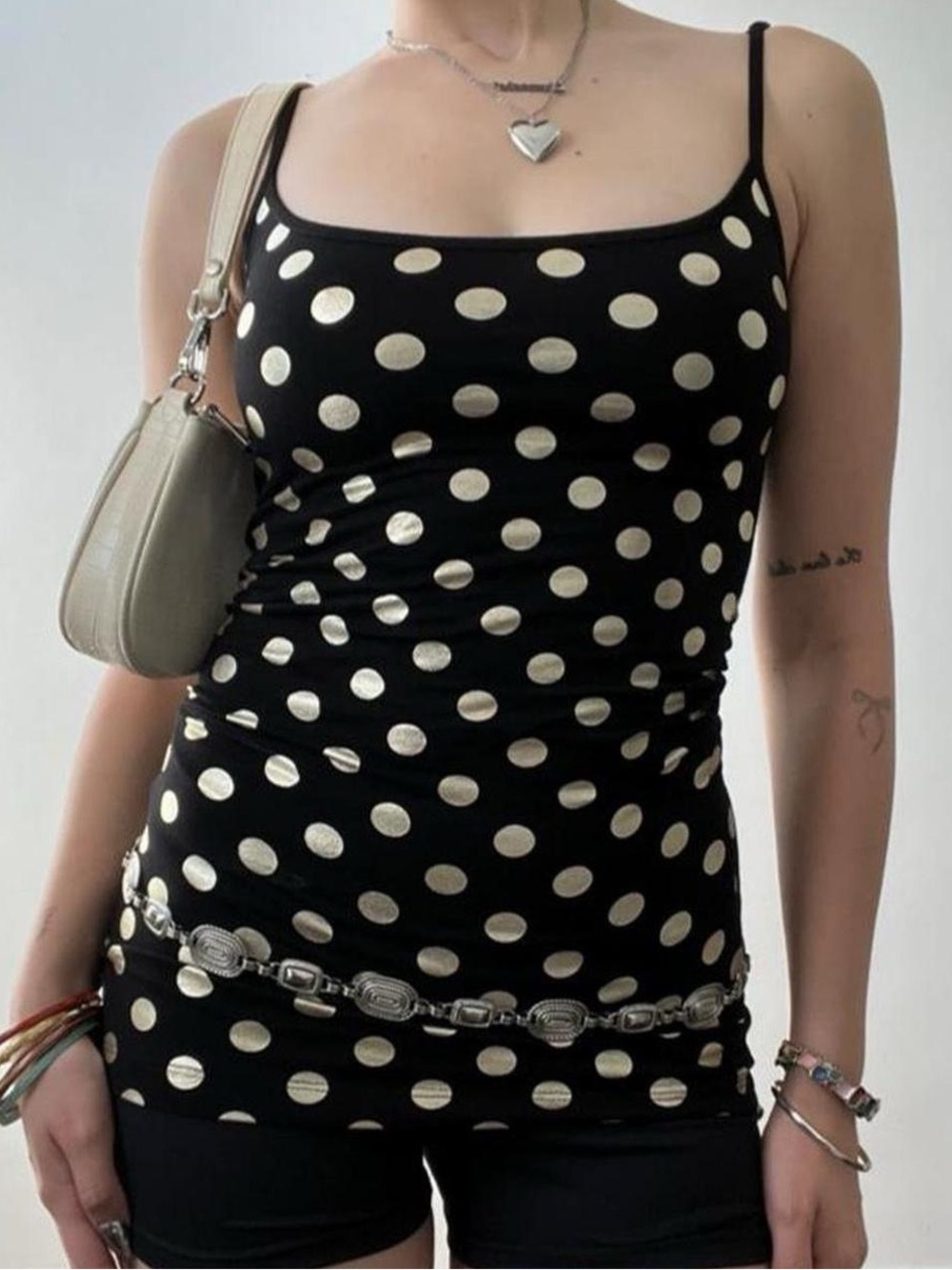 Size XS Tricotto Black and Gold Polka Dot Tank Top